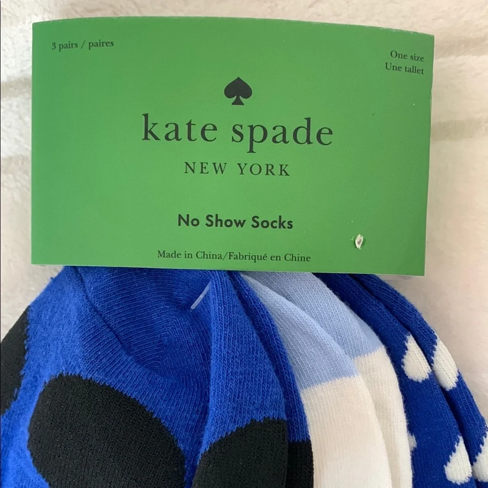 Kate Spade NY No Show Socks Blue Prints 3 Pairs One Size